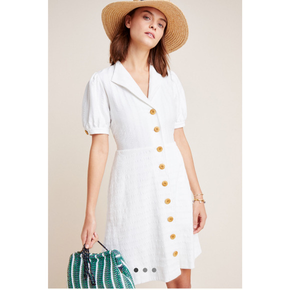 Anthropologie Maeve Collared Button Front Dress White Pockets Womens Size Small - Picture 1 of 9